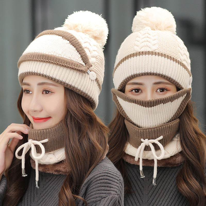 Knitted bobble hat, face mask and snood set