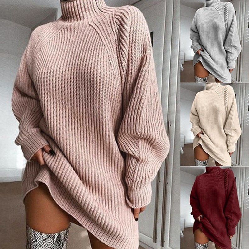 Polo Neck Jumper Dress with Long Sleeves for Winter