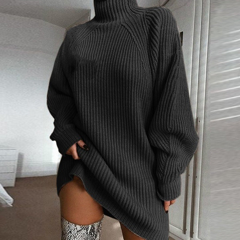 Polo Neck Jumper Dress with Long Sleeves for Winter