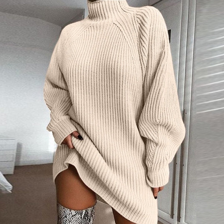 Polo Neck Jumper Dress with Long Sleeves for Winter
