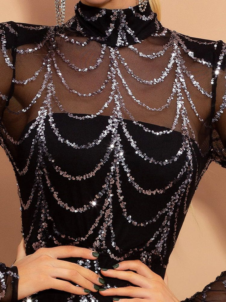 Long Sleeve Sequin Maxi Dress for Parties and Evenings