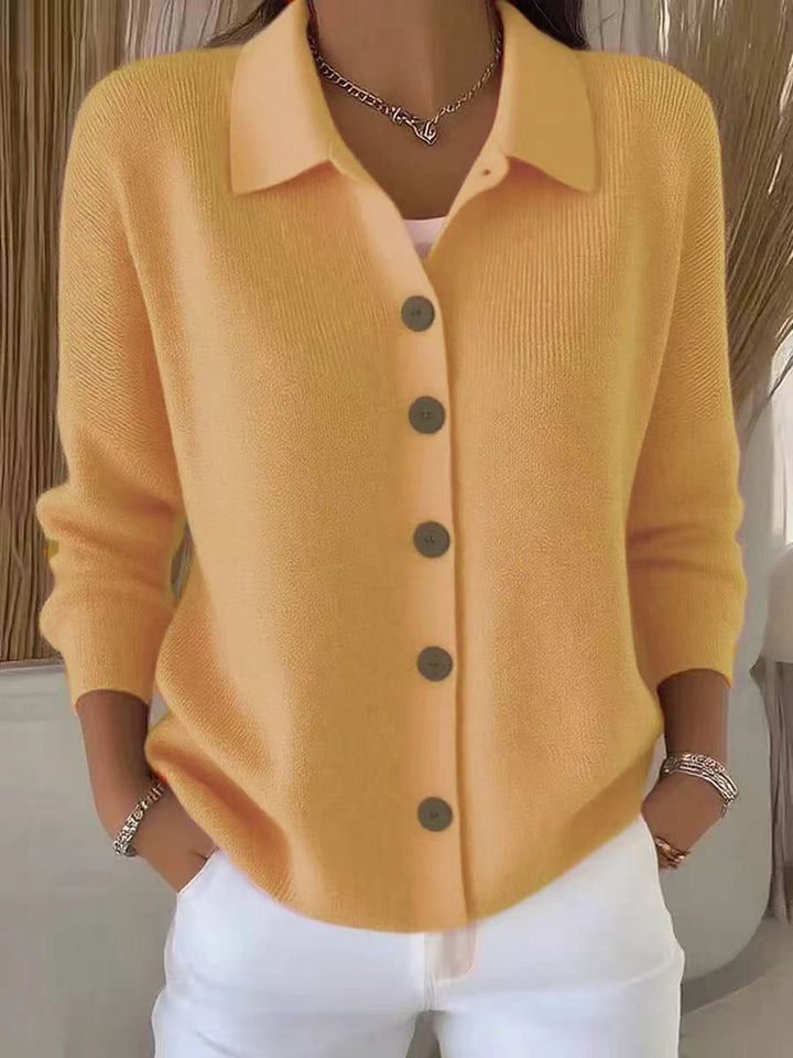Collared button-front cardigan for women in 14 colours