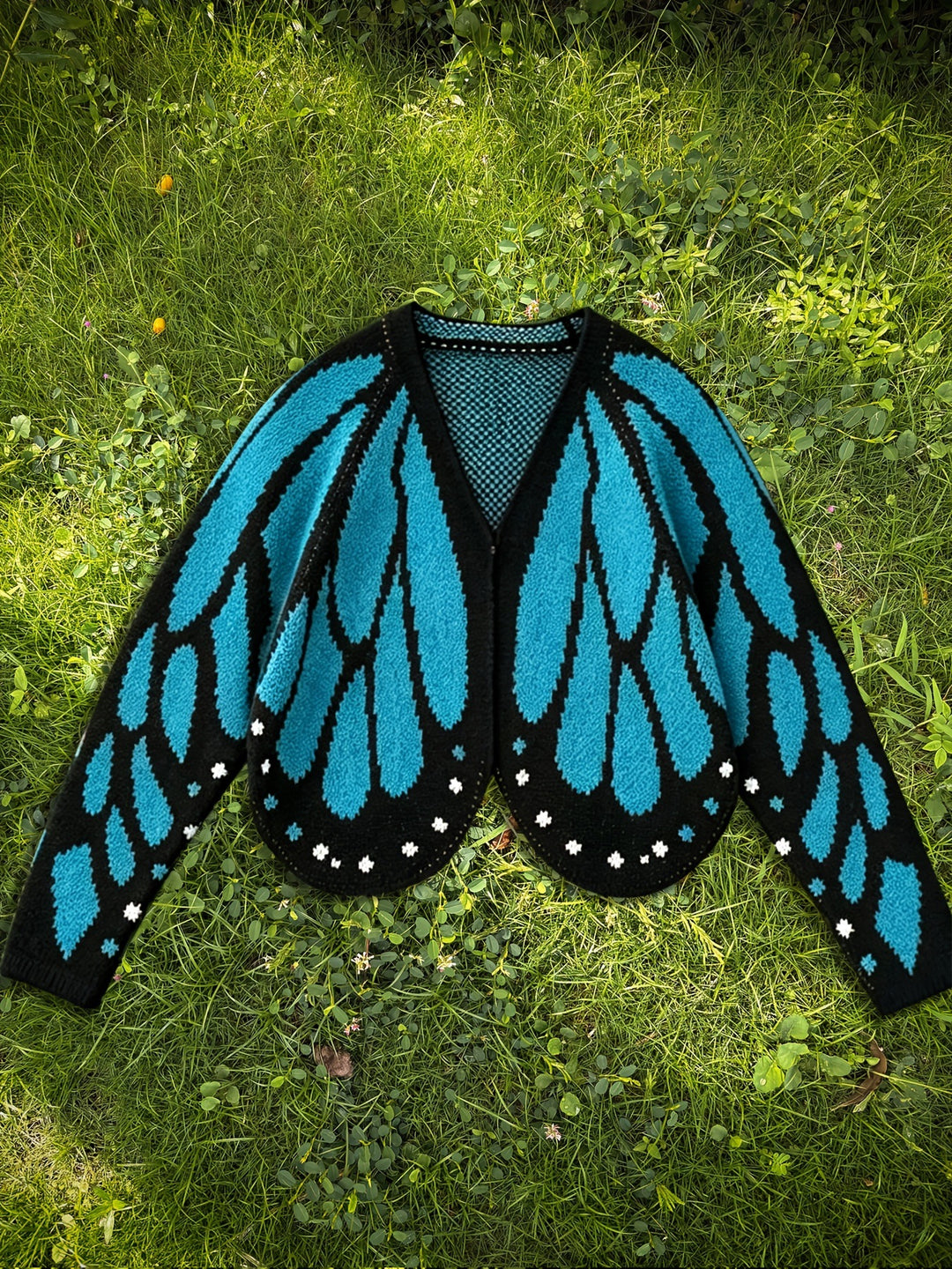 Butterfly crochet open-front cardigan with batwing sleeves