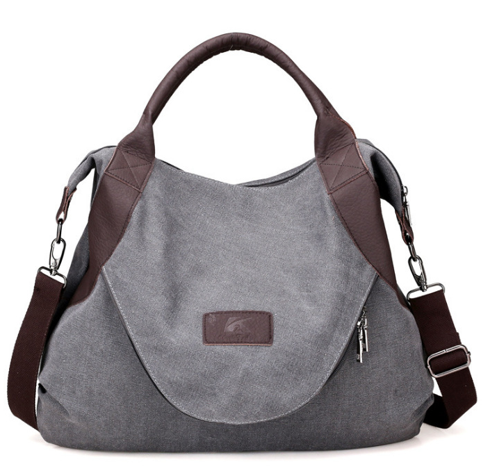 Large canvas shoulder bag with contrast handles