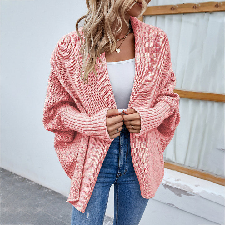 Oversized Knit Cardigan with Wide Lapels and Batwing Sleeves