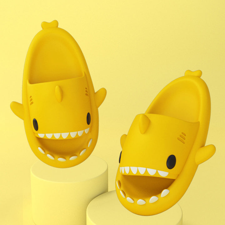 Cute shark slippers with soft, grippy EVA sole for indoors and out