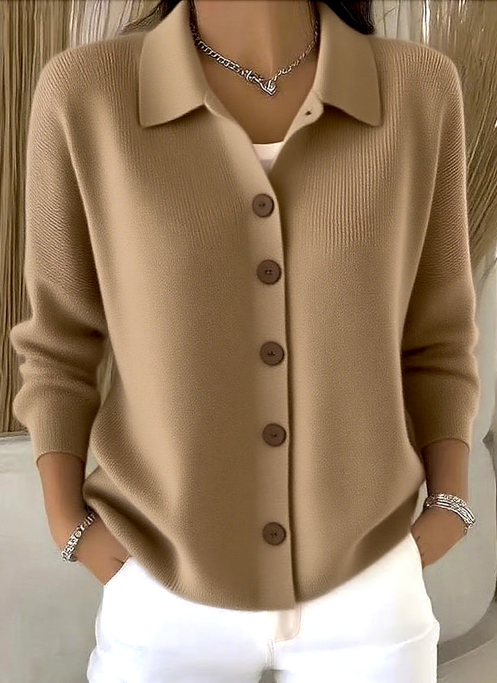 Collared button-front cardigan for women in 14 colours