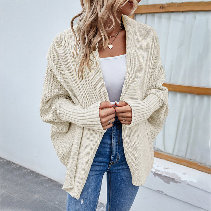 Oversized Knit Cardigan with Wide Lapels and Batwing Sleeves