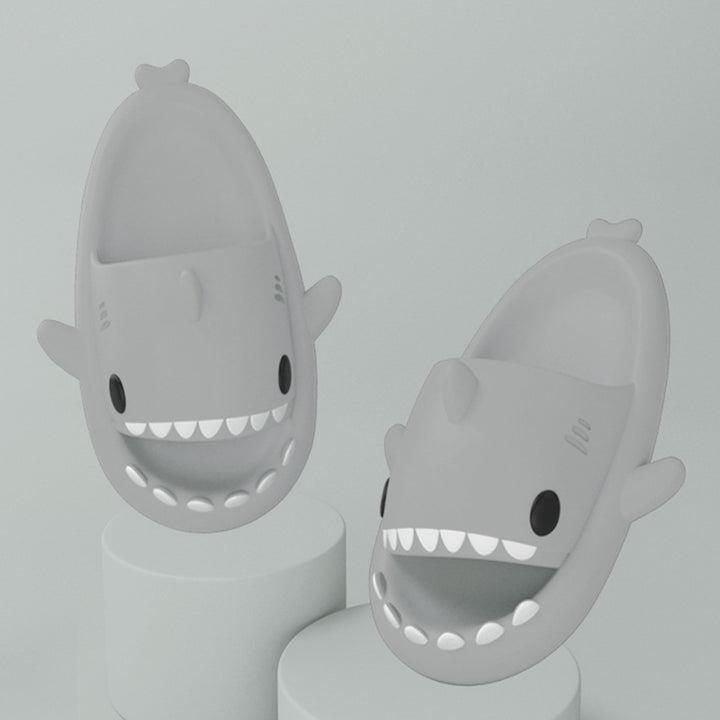 Cute shark slippers with soft, grippy EVA sole for indoors and out