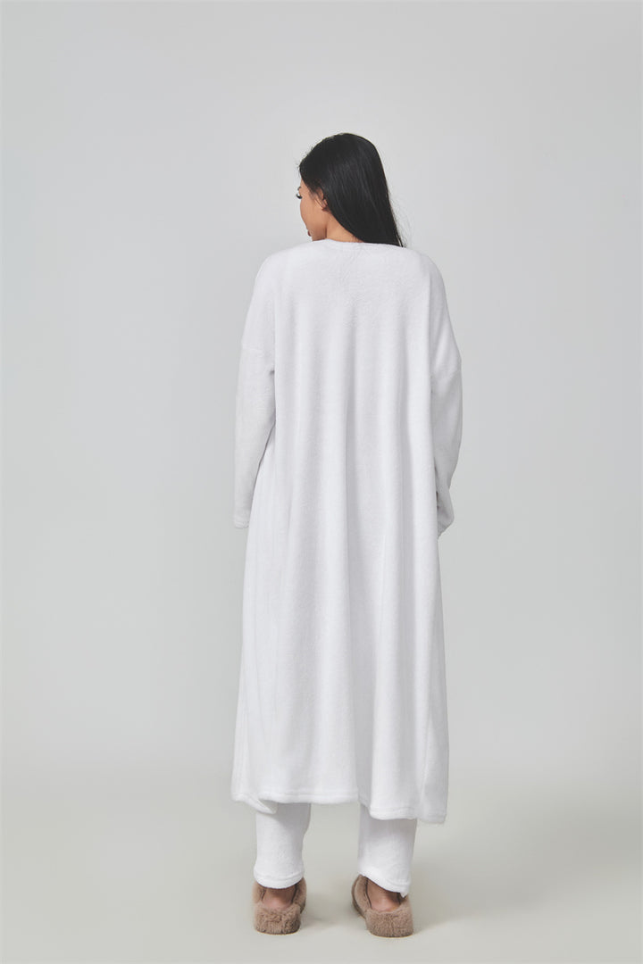 Soft knit 3-piece lounge set – crop top, wide-leg trousers, cardigan