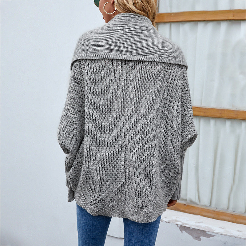 Oversized Knit Cardigan with Wide Lapels and Batwing Sleeves