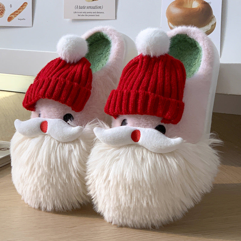 Cute Santa slippers in thick plush with a light, non-slip EVA sole
