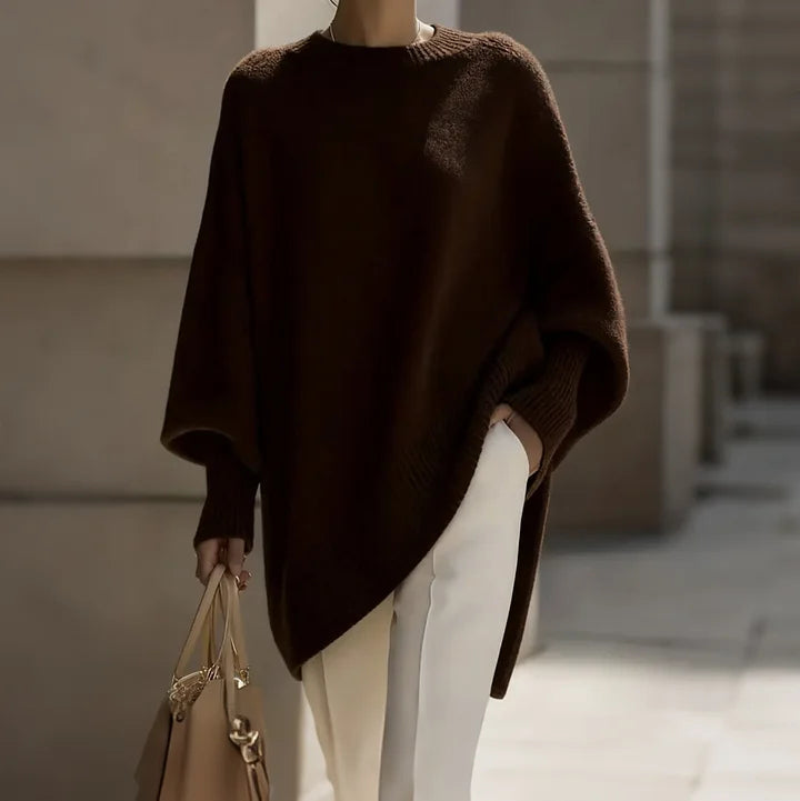 Thick oversized knit jumper with crew neck for women