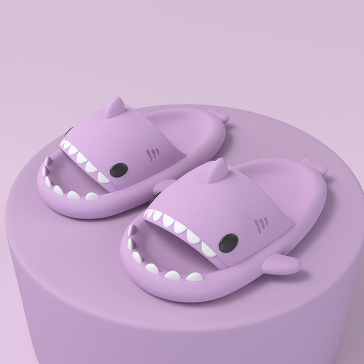 Cute shark slippers with soft, grippy EVA sole for indoors and out