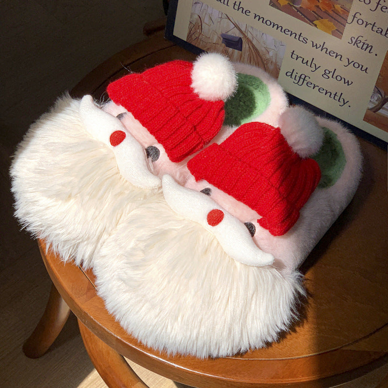 Cute Santa slippers in thick plush with a light, non-slip EVA sole
