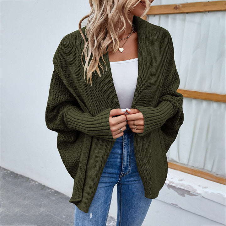 Oversized Knit Cardigan with Wide Lapels and Batwing Sleeves