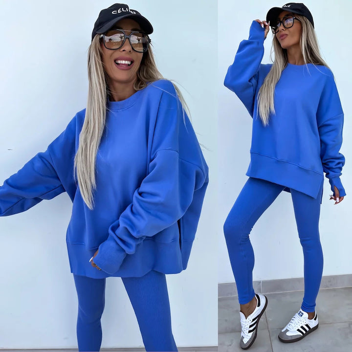 Loose split-hem jumper and fitted trousers knit co-ord