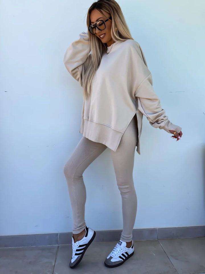 Loose split-hem jumper and fitted trousers knit co-ord