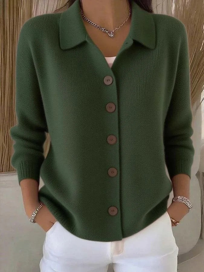Collared button-front cardigan for women in 14 colours