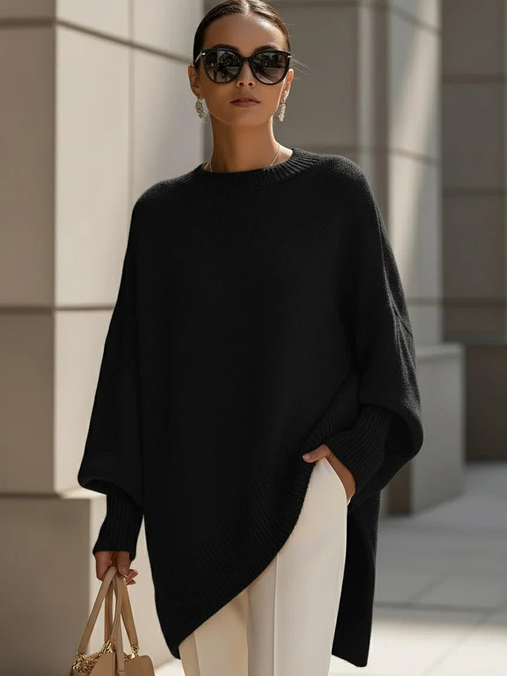 Thick oversized knit jumper with crew neck for women