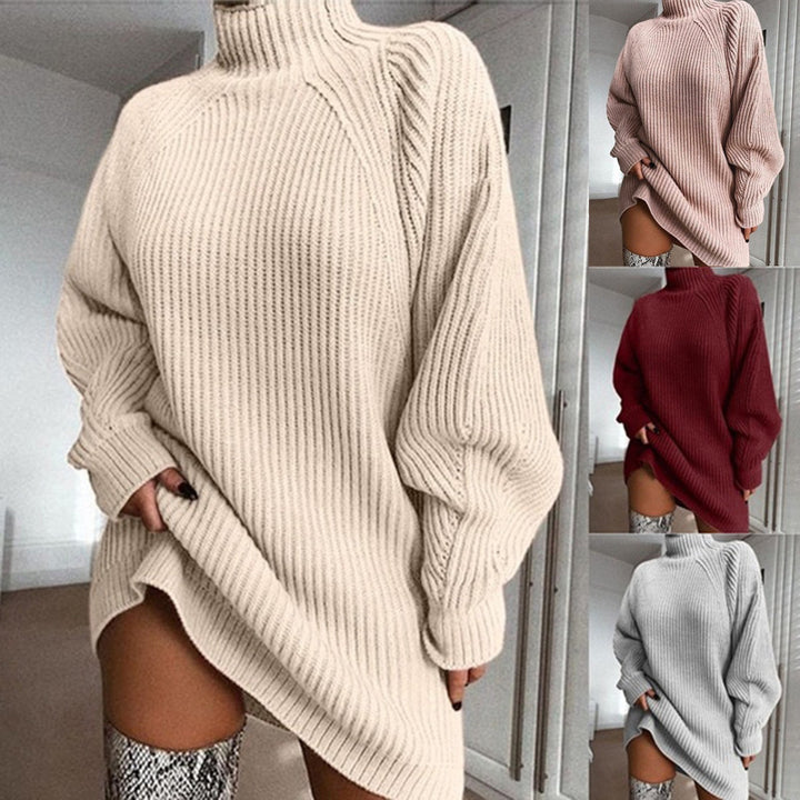 Polo Neck Jumper Dress with Long Sleeves for Winter