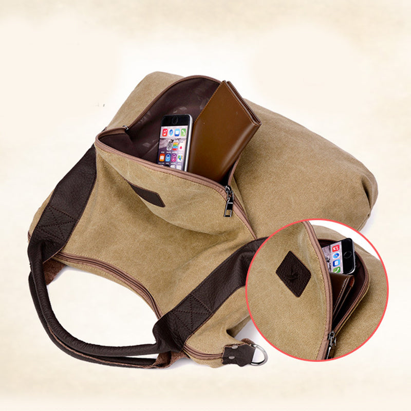 Large canvas shoulder bag with contrast handles