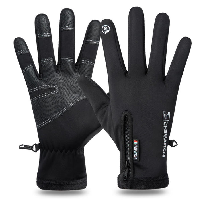 Waterproof winter gloves with zip pocket