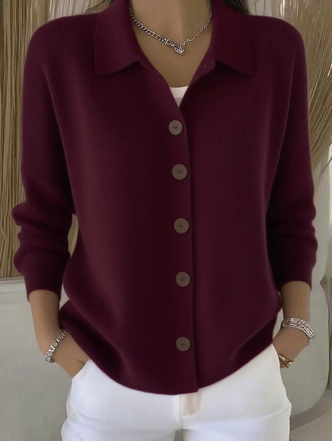 Collared button-front cardigan for women in 14 colours