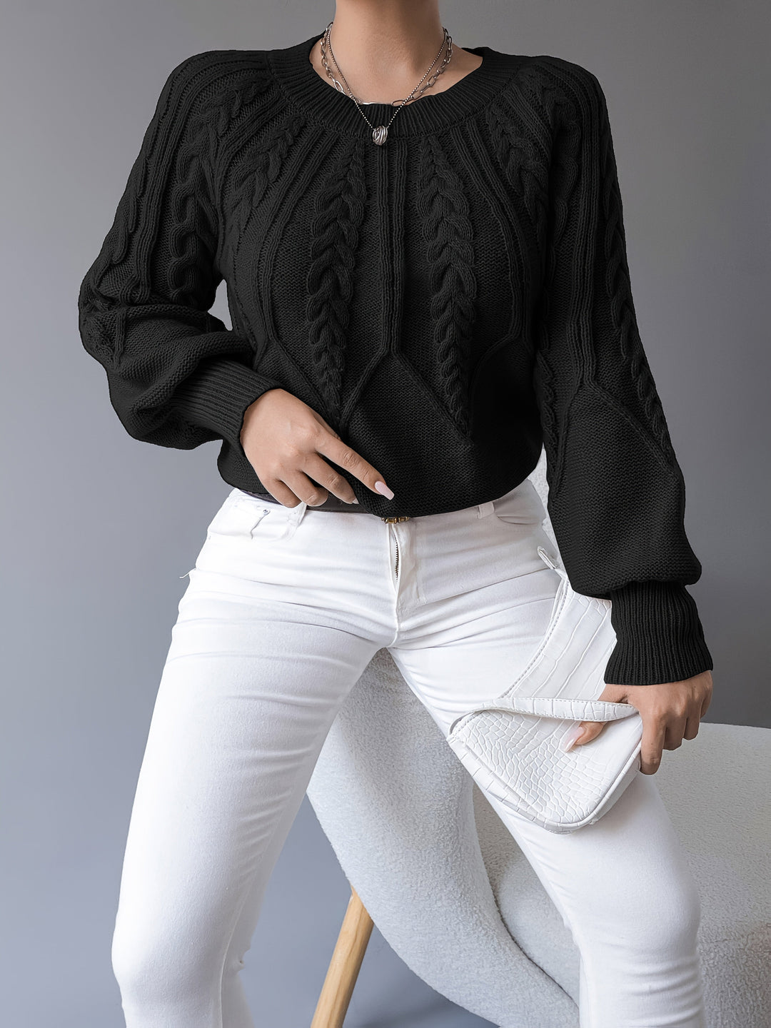 Sabine | Cable-Knit Lantern Sleeve Jumper