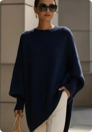 Thick oversized knit jumper with crew neck for women