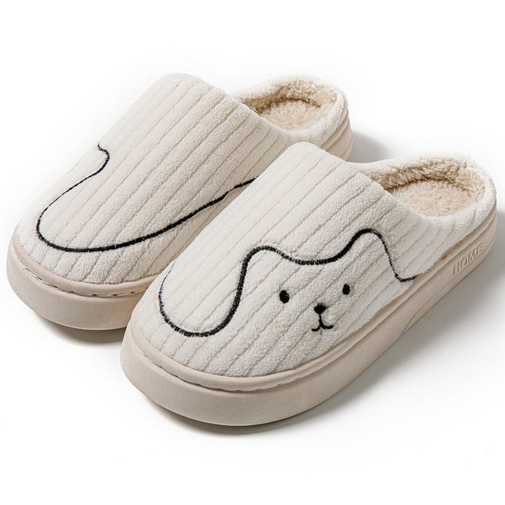 Striped cat slippers in warm plush with a non-slip rubber sole