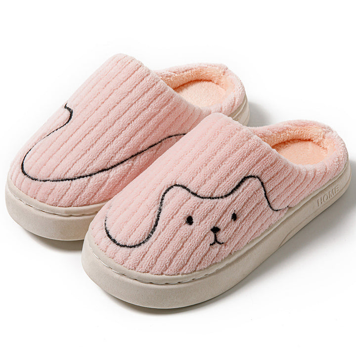 Striped cat slippers in warm plush with a non-slip rubber sole