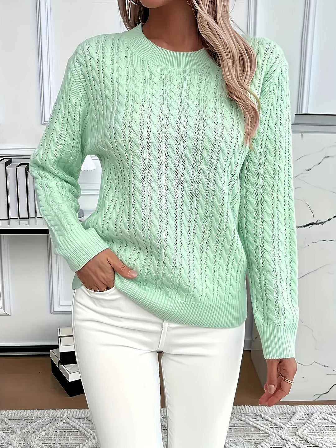 Twist knit crew neck jumper for women in 15 colours