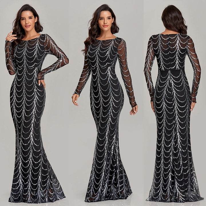 Long Sleeve Sequin Maxi Dress for Parties and Evenings