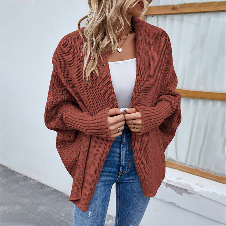 Oversized Knit Cardigan with Wide Lapels and Batwing Sleeves