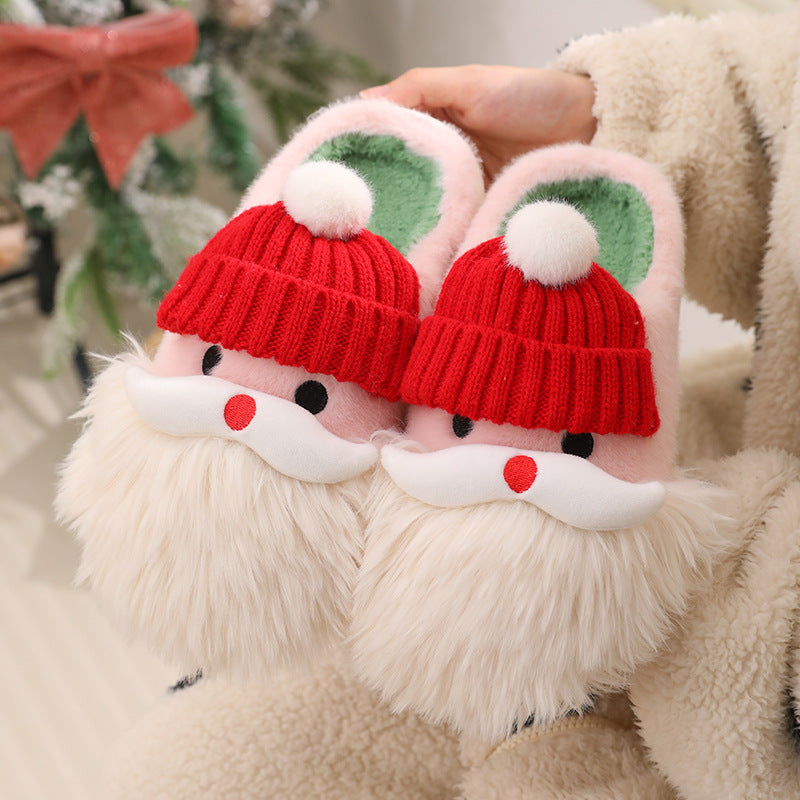Cute Santa slippers in thick plush with a light, non-slip EVA sole