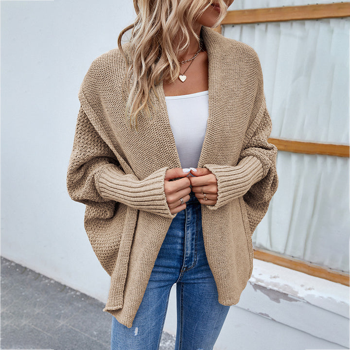 Oversized Knit Cardigan with Wide Lapels and Batwing Sleeves