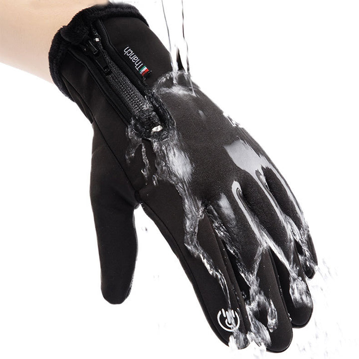 Waterproof winter gloves with zip pocket