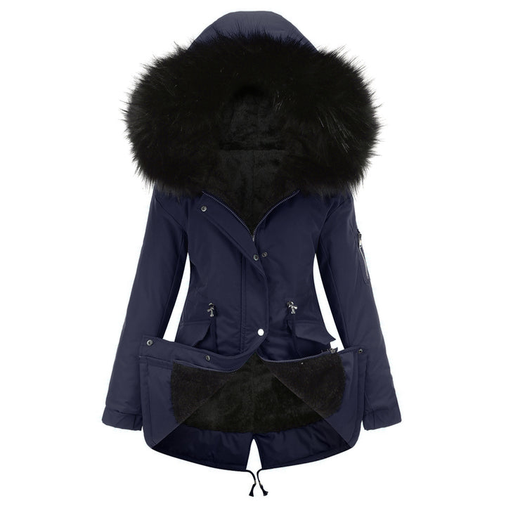 Mid-length padded hooded parka with soft velvet lining
