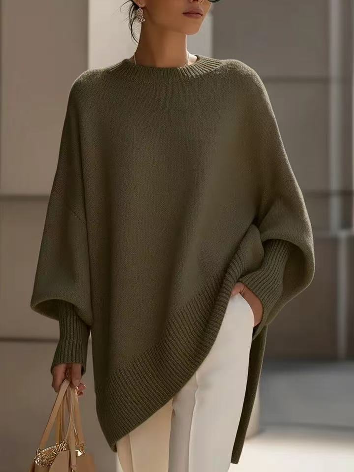 Thick oversized knit jumper with crew neck for women