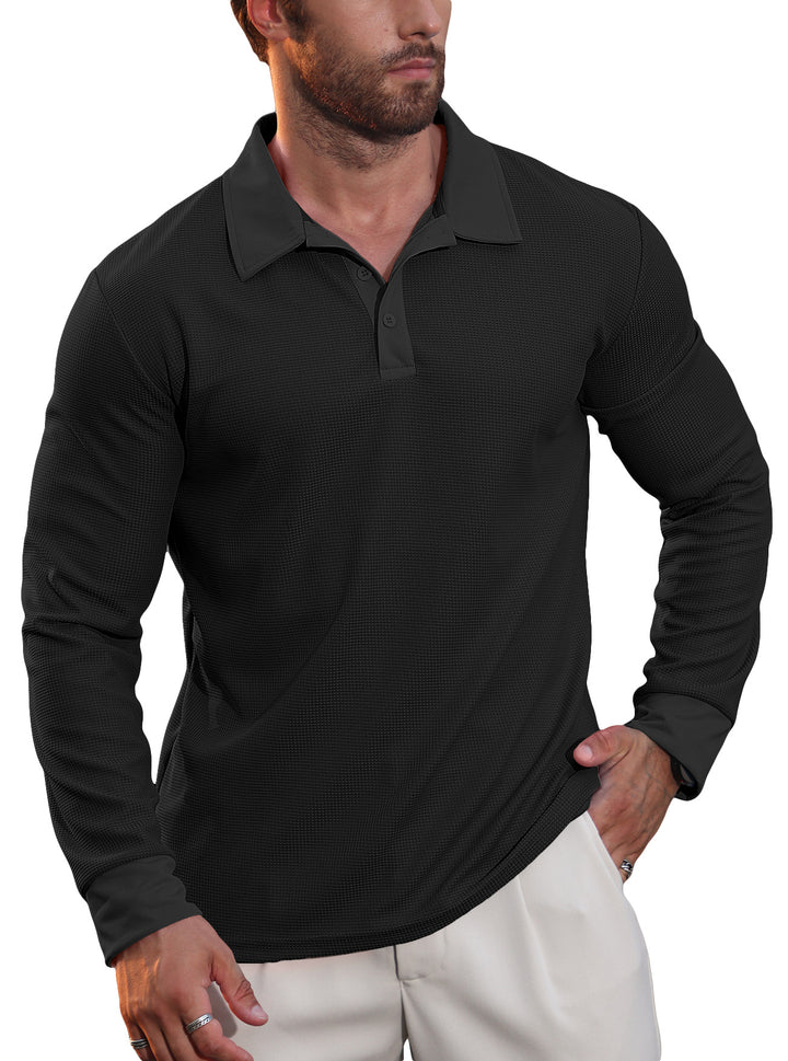Gareth | Textured Long-Sleeve Polo Shirt