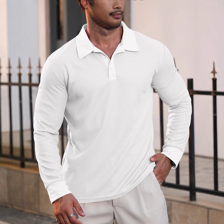 Gareth | Textured Long-Sleeve Polo Shirt