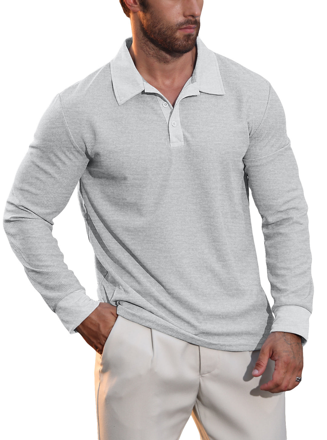 Gareth | Textured Long-Sleeve Polo Shirt