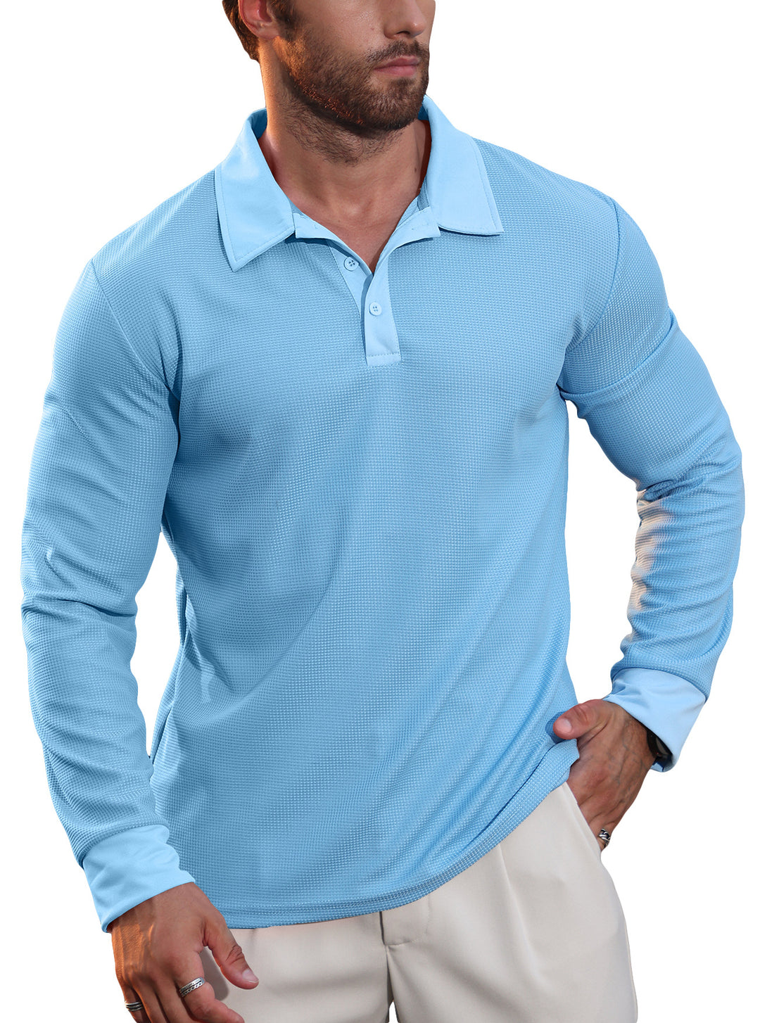 Gareth | Textured Long-Sleeve Polo Shirt
