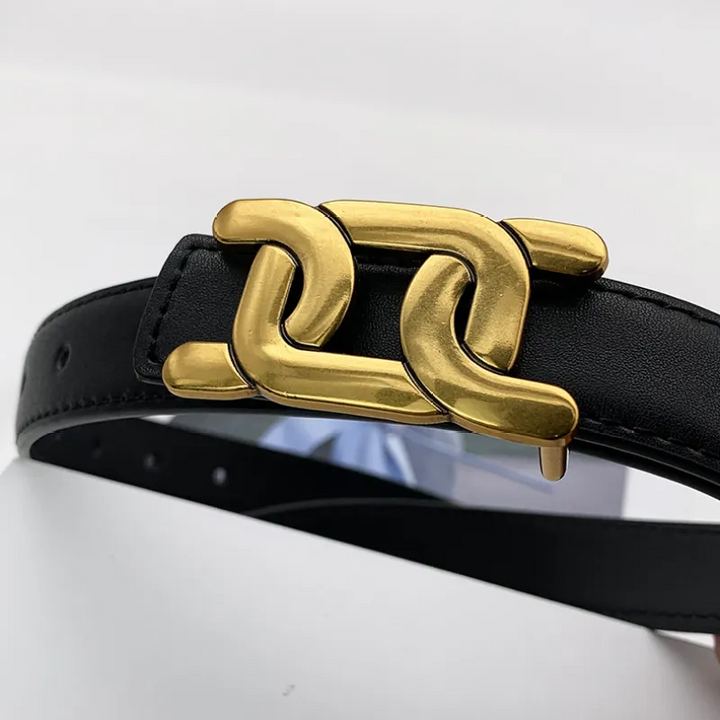 Gold Buckle Belt Adjustable Smooth Strap for Jeans