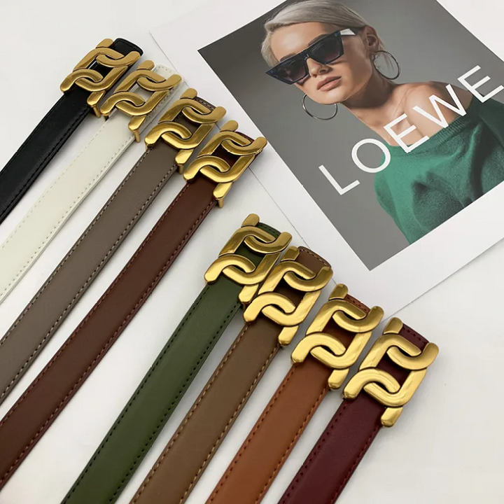 Gold Buckle Belt Adjustable Smooth Strap for Jeans