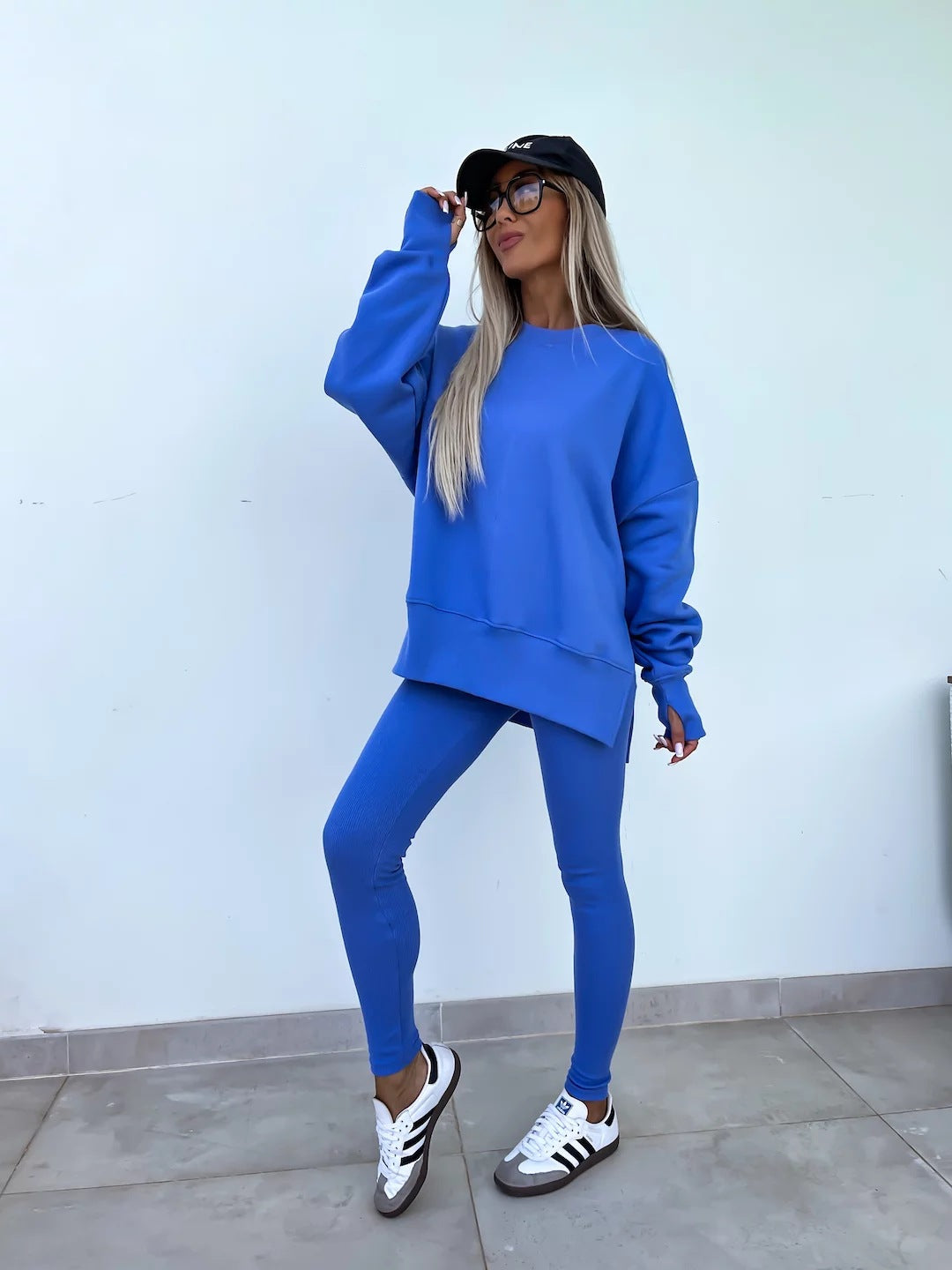 Loose split-hem jumper and fitted trousers knit co-ord