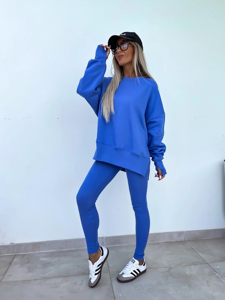 Loose split-hem jumper and fitted trousers knit co-ord
