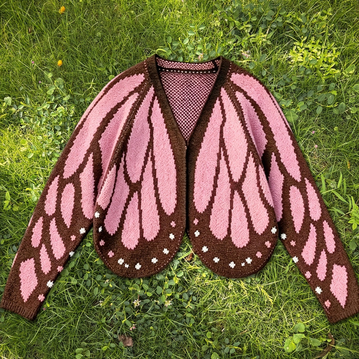 Butterfly crochet open-front cardigan with batwing sleeves