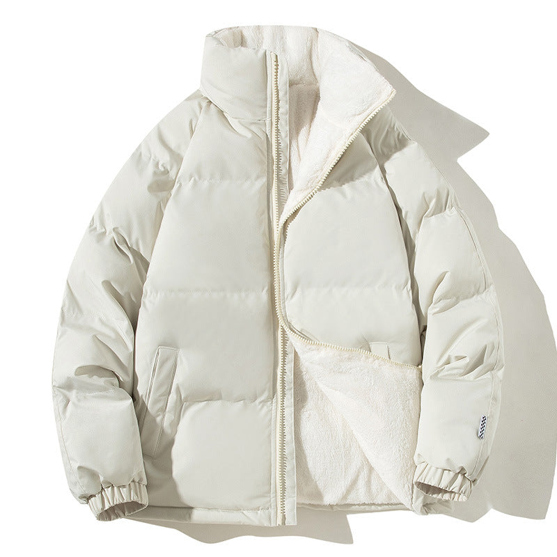 Unisex stand-collar padded jacket with plush lining and pockets